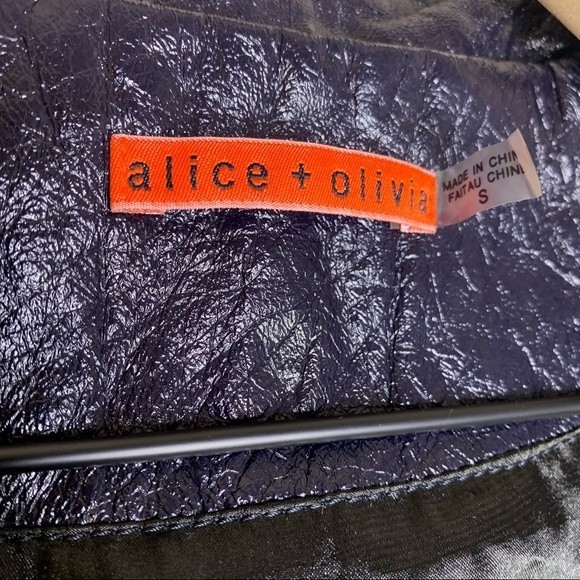 Alice + Olivia Navy Blue Vegan Leather Moto Jacket size Small - Picture 5 of 8